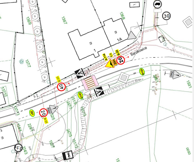 Wg projektu spowalniacze w Barcikowicach będą mieć postać wyniesionego przejścia dla pieszych