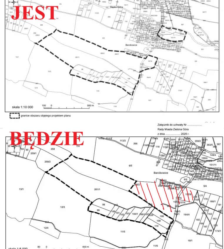 Obszar, który ma objąć miejscowy plan zagospodarowania przestrzennego dla osiedla za górką w Barcikowicach